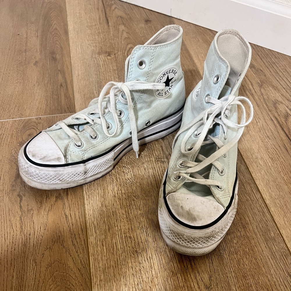 Converse High-Top Sneakers in White and Light Blue